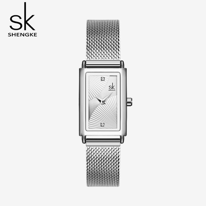 

Wristwatches SK Simple Gold Women Watches Stainless Steel Fashion Quartz Watch For Lady Clock Style Relogio, Silver