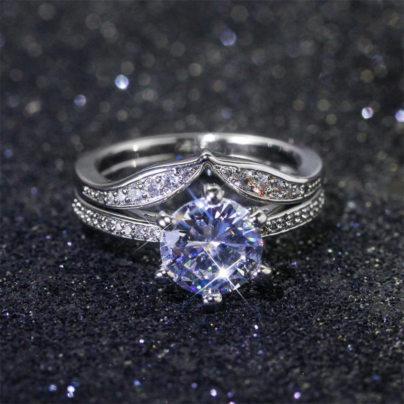 

Wedding Rings Engagement Ring Set For Women Classic Trend Silver Color With Zircon Fashion Female Gifts Kpop Jewelry KAR230, Slivery;golden