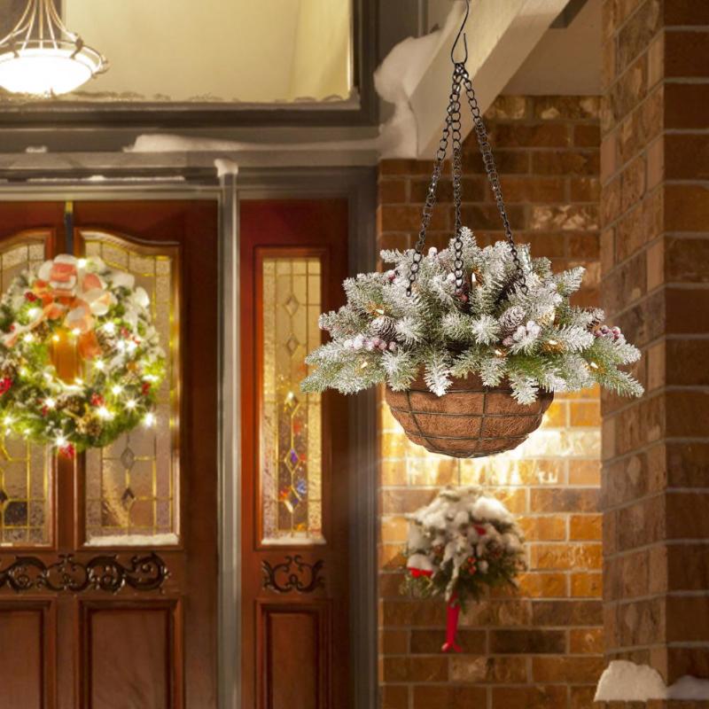 

Christmas Decorations Hanging Basket With LED Light Wreath Day Flower Decoration Daily Necessities