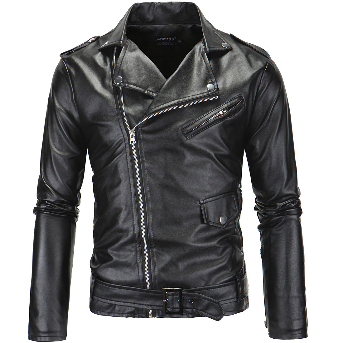 

Men's Motorcycle Slim Casual Lapel Collar Oblique Zipper Leather Jacket, Black