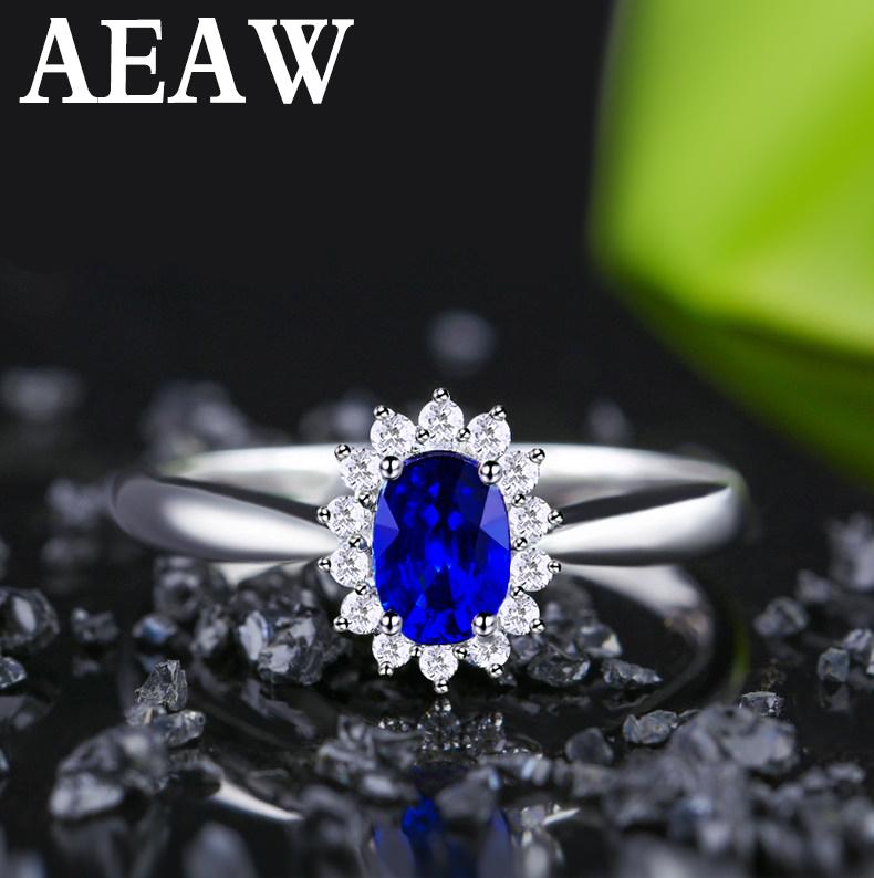 

Cluster Rings Genuine 0.5ct Natural Sapphire Ring 0.16ctw Real Diamond 14Kt White Gold Simple Design For Girl Birthday Wholesale Jewelry, Golden;silver