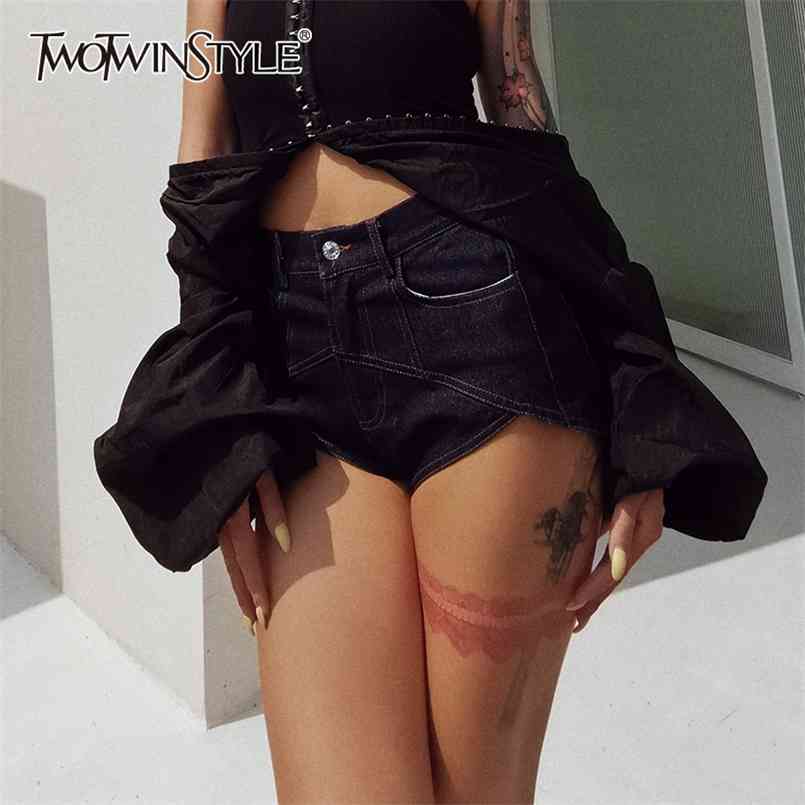 

Sexy Slim Short For Women High Waist Patchwork Pocket Irregular Denim Shorts Female Summer Fashion Clothing 210521, Darkblue
