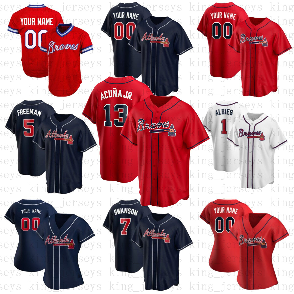 

Atlanta Baseball Jerseys 13 Ronald Acuna Jr. 1 Ozzie Albies Freddie Freeman Chipper Jones Hank Aaron 20 OZUNA Braves 15 NEWCOMB Men Women, Blue;black