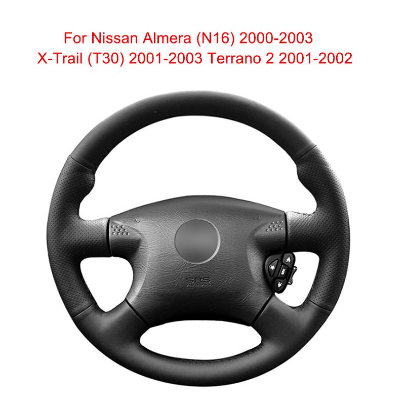 

Steering Wheel Covers Customized Car Cover For Almera (N16) X-Trail (T30) Terrano 2 Leather Braid