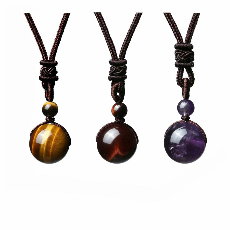

Natural Crystal Stone Ball Bead Handmade Pendant Necklaces With Rope Chain For Women Men Lucky Party Decor Jewelry