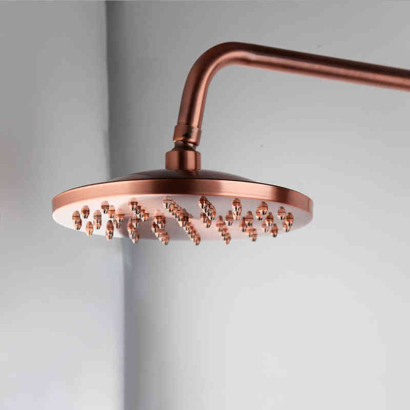 

Antique Red Copper 8 inch Round Rainfall Shower Head ,G1/2" Wall Mounted Shower Arm Extension Pipe For Rain Shower Head H1209