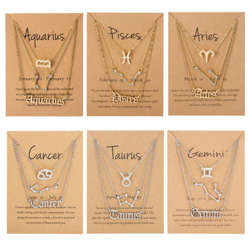 

Pendant Necklaces 3Pcs/Set Cardboard Star Zodiac Sign 12 Constellation Charm Necklace Aries Cancer Leo Scorpio Jewelry Girls Gift
