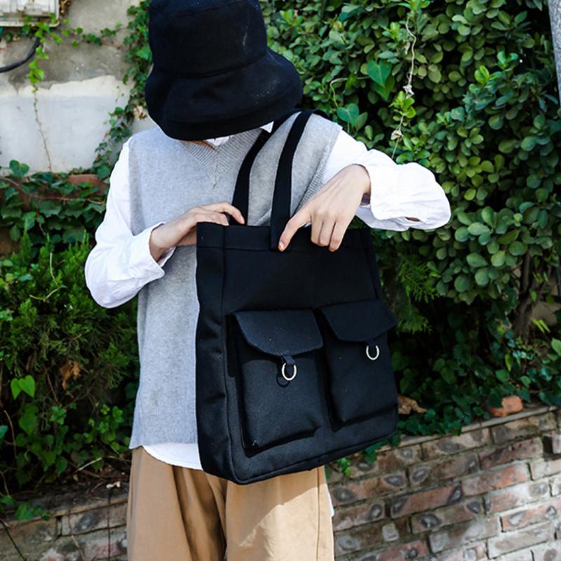 

Women Bag Canvas Shoulder Ladies Casual Tote Female Handbag Folding Korean Style Literary Shopping Bags Purse For Cross Body, White