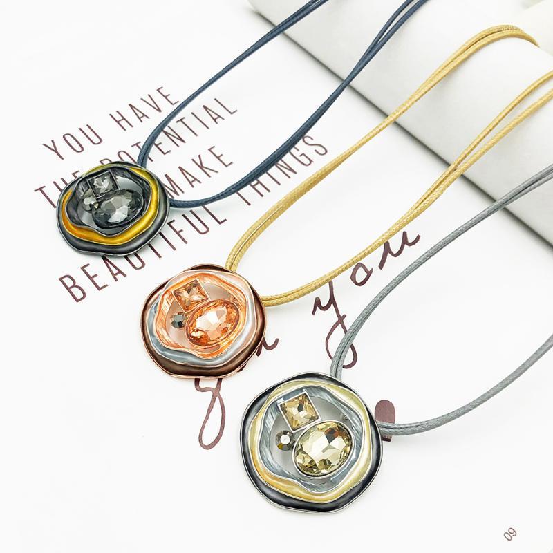 

Braided Rope Necklace Collares Fine Jewelry Pendants Woman Metal Leather Cord Temperament Glass Chains
