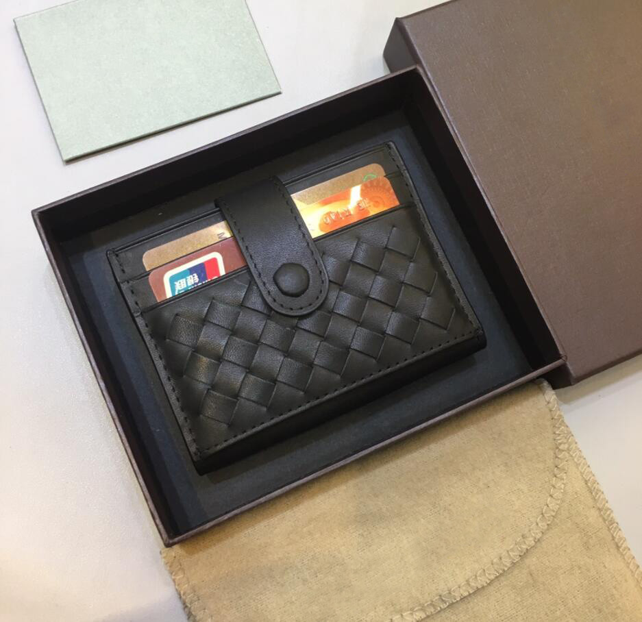 

High Quality Women Short Wallet Discount original box card holder brand designer damier Weave purse Genuine leather coin purse with original box dust bag 10cm, Black