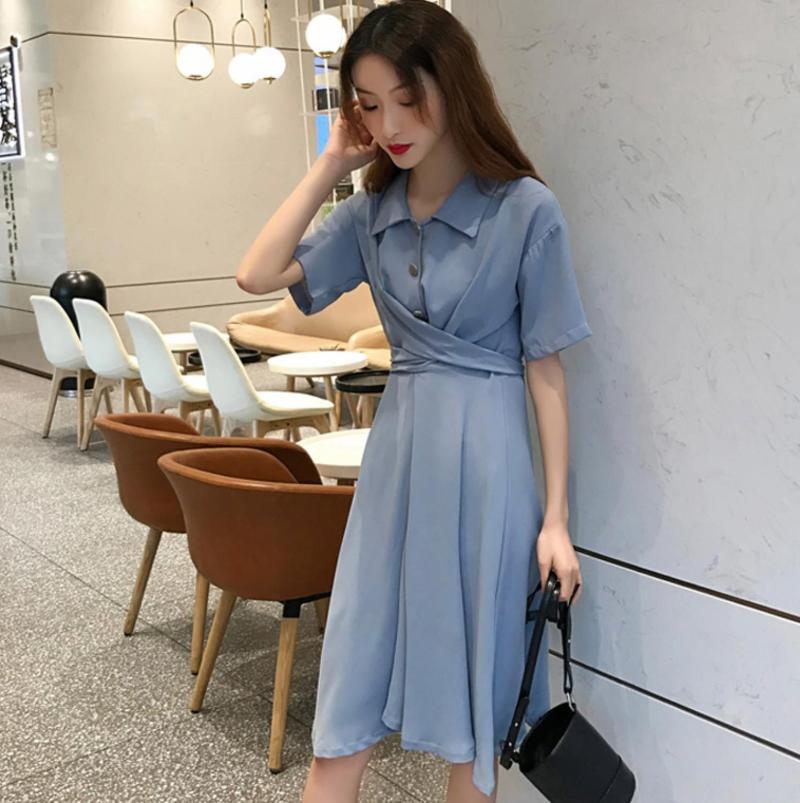 

Casual Dresses Women' Fashion Summer Classic Short Sleeve O Neck Button Decorative Mini With Bow Vestidos, Black