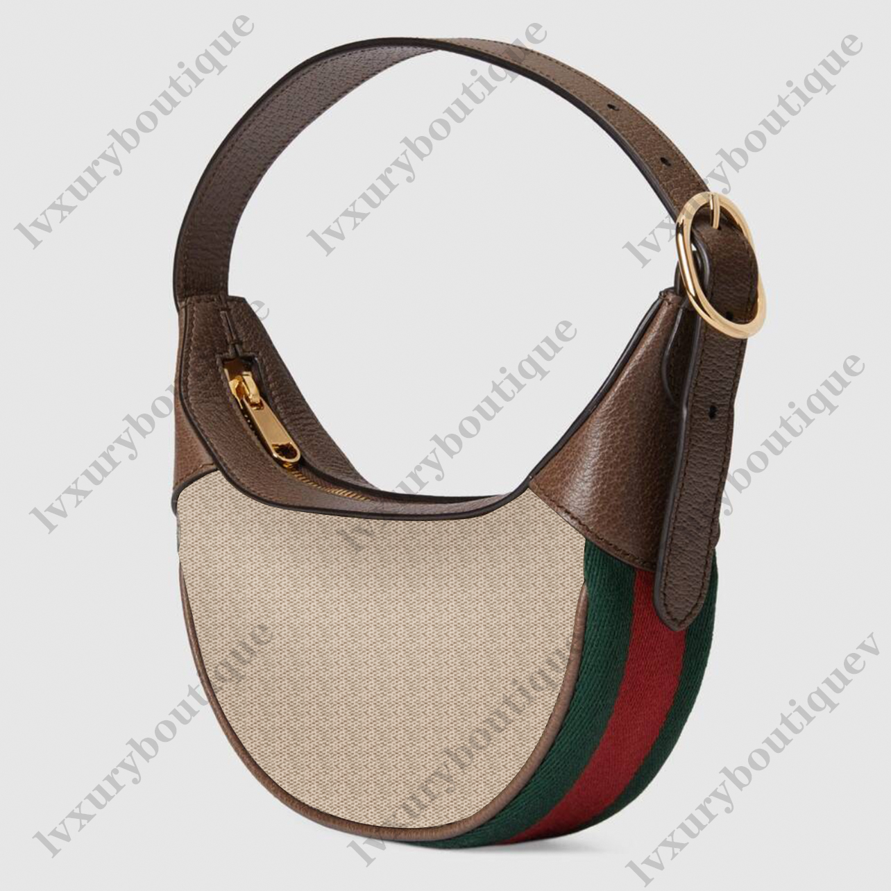 

658551 Half Moon Ophidia Mini Bag Vintage Women Basket Shape Handbag Under Arm Small Purse, Beige and ebony