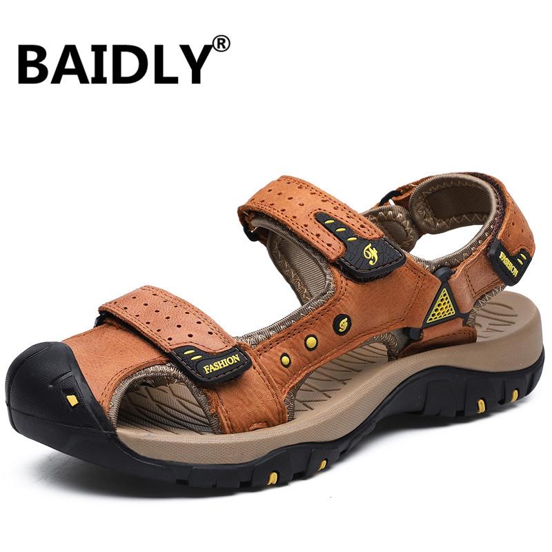 

Sandals Summer Shoes Men Genuine Leather Business Casual Man Quality Design Outdoor Beach Roman Water Sneakers, Black