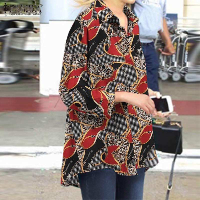 

Women's Blouses & Shirts 2021 Women Fashion OL Printed Blouse ZANZEA Spring Autumn Long Sleeve Tops Casual Loose Oversized Blusa Femininas, White