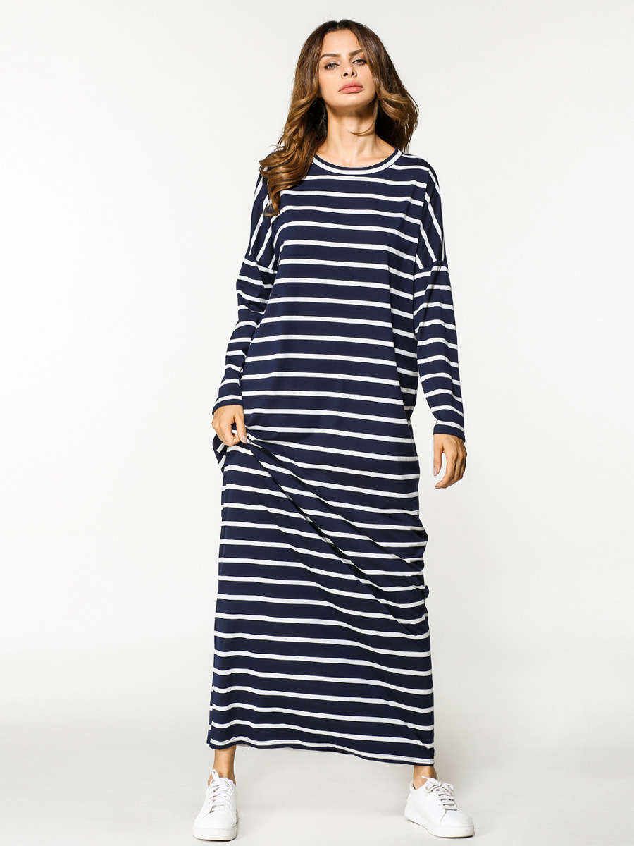 

New Spring Muslim Striped Dress Stretch Plus Size Vestidos Turkey Dubai Abaya Pakistan Moroccan Kaftan Turkey Gowns Fashion
