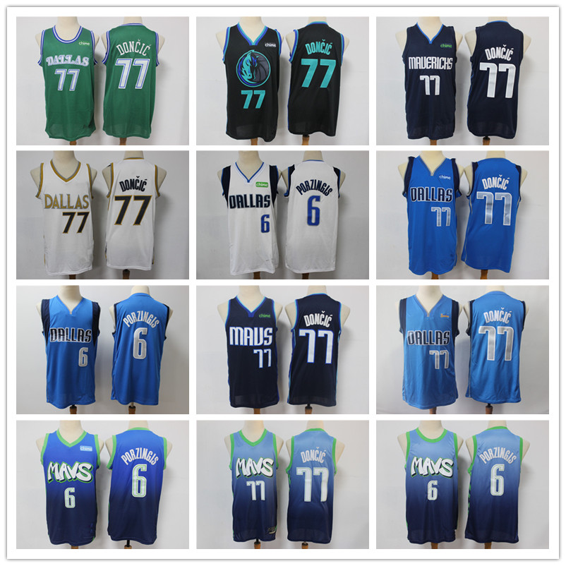 

Mens DallasMavericksjersey Throwback Luka 77 DoncicKristaps 6 Porzingis Basketball Shorts Basketball Jerseys navy blue, Black;red