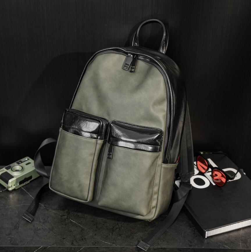 

Wholesale factory men leather shoulder bag retro matte leisure backpack simple atmosphere contrast handbag pocket decorative fashion backpacks, Green