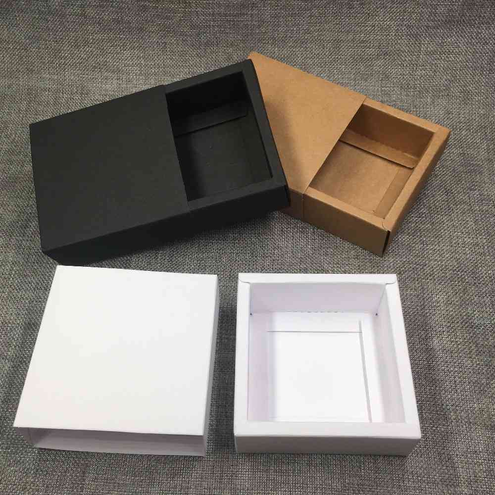 

30pcs/Lot Cardboard Four Size Three Color Cuboid Kraft Paper Drawer Box For lighter Matches Package Gift Push Pull Drawer Boxes Y0305