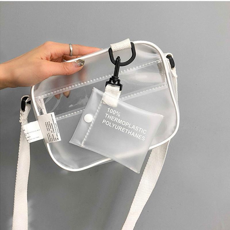 

Cross Body Causual PVC Transparent Clear Woman Crossbody Bags Shoulder Bag Handbag Jelly Small Phone With Card Holder Wide Straps Flap, White