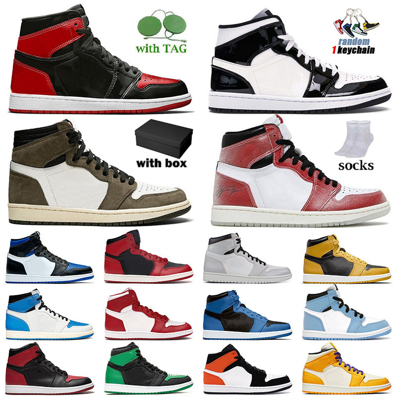 

With Box Jumpman 1 1s mens womens basketball shoes jumpman1s vintage Trophy Room Chicago High Shadow OG Jorden White Black Gold Leather Sport Sneaker Flats Trainer, T10 36-46 royal toe