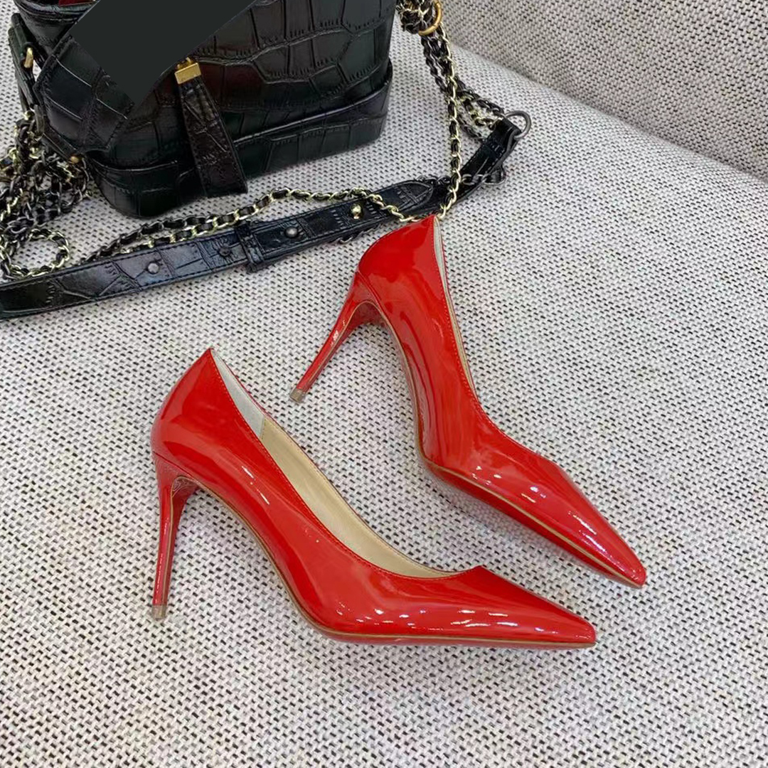 

luxurys Designers Heels women Dress Shoes Red Bottoms Heel Sandals Classic versatile party wedding shoe Patent leather high-heel 6.5cm comfortable Sandal good nice, Black+flat