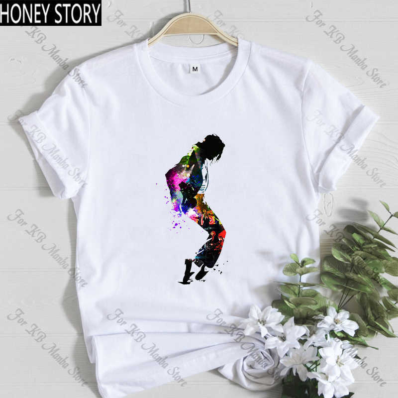 

Fashion King of Pop Michael Jackson T shirt Women MJ OLODUM Female T-shirt Harajuku Print Tshirt Hip Hop Streetwear Tops X0527, White