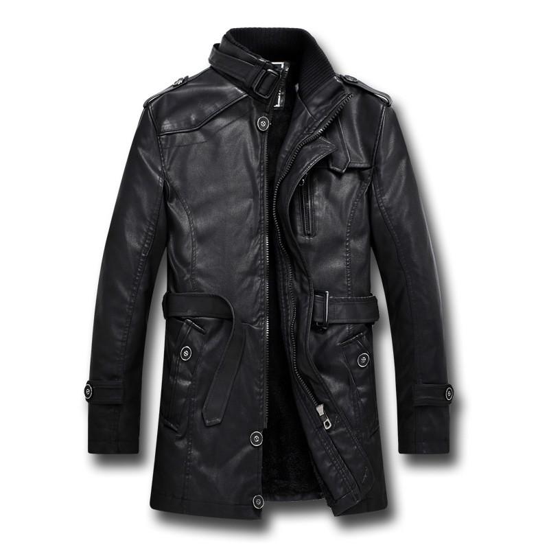 

Men's Fur & Faux Pu Leather Jackets For Men Bomer Jacket Thick Polyester Full Sleeve Regular Long Style Coats, Black