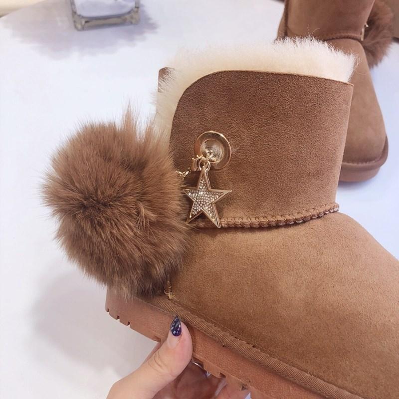 

Boots 2021 100% Pure Sheepskin Leather Ladies Snow Fringed Decoration Natural Fur Warm Wool Winter, Black
