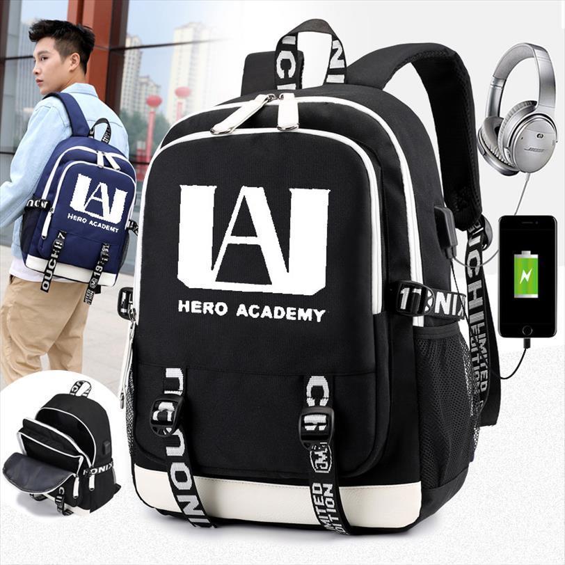 

my hero academia luminous usb charge backpack women student school shoulder bag satchel teenager lapmen knapsack