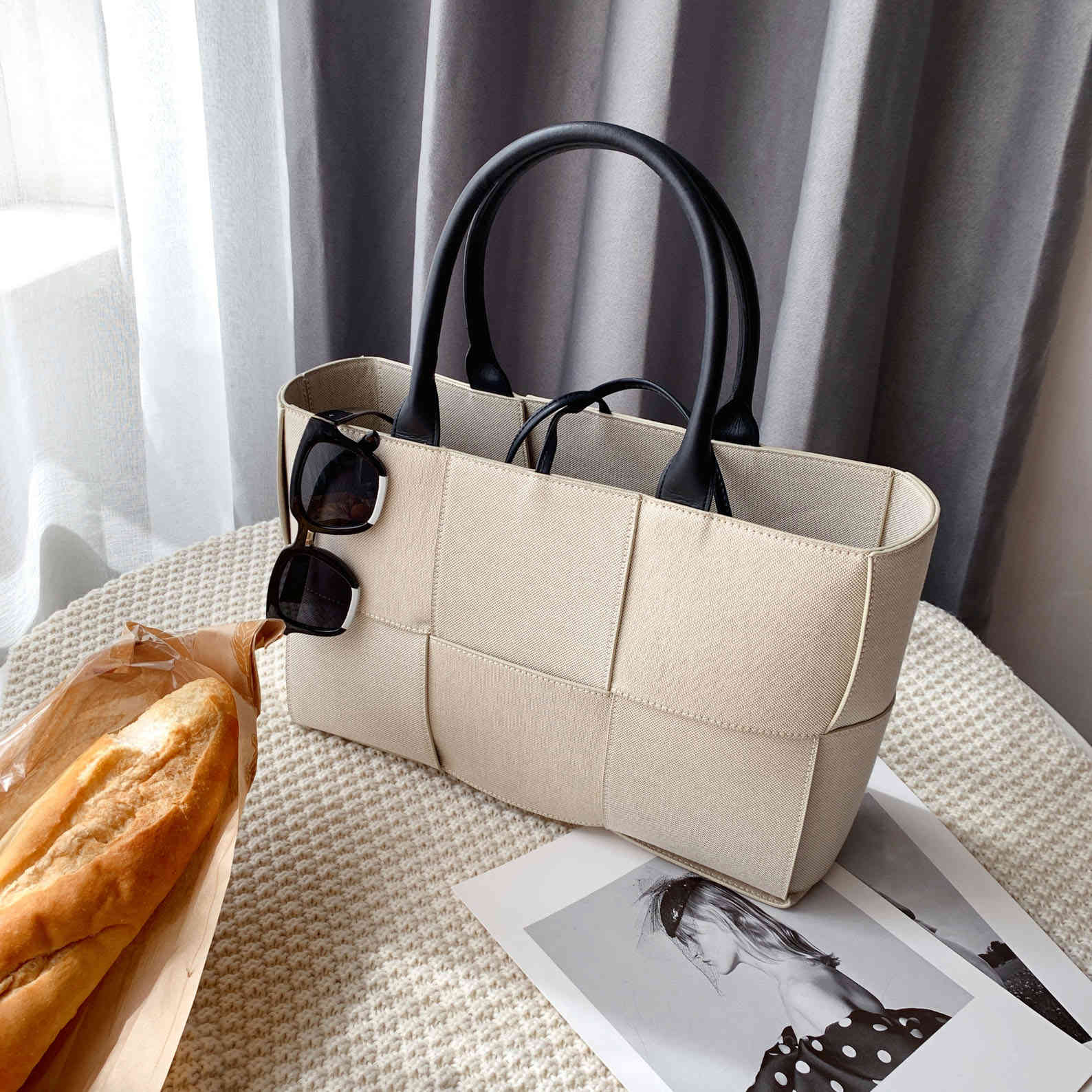 

le venetas bottega Tote Bag Arco portable women's large capacity advanced sense woven child mother commuter file A4 canvas bag wan