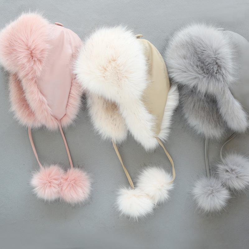 

Caps & Hats Winter Kids Bomber Children Warm Russian Faux Fur Hat With Ear Flap PU Leather Trapper Baby Cap Earflap, Yellow