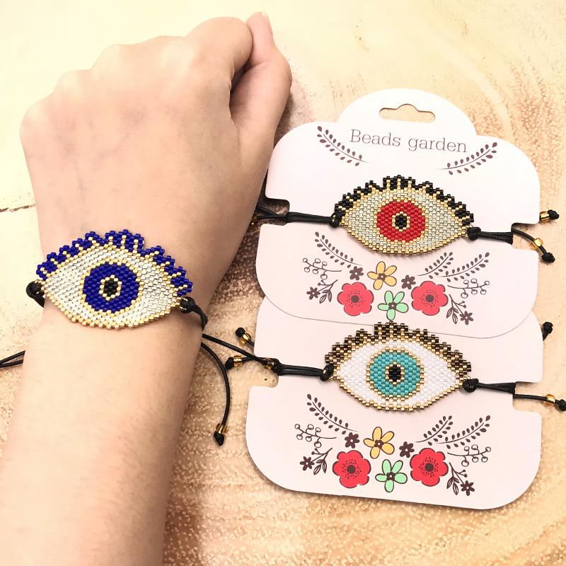 

Beaded, Strands 2021 Empress Fashion Lucky Woman Ethnic Turkey Evil Eyes Headmade Crystal Bracelets Imported Glass Miyuki Beads For Gift, Black