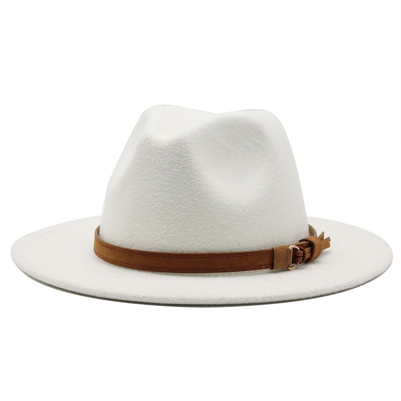 

Grain Ribbon Hat 56-61cm Simple Women Men Wool Fedora Hat With Leather Ribbon Gentleman Elegant Lady Wide Brim Jazz Church Panam, Black