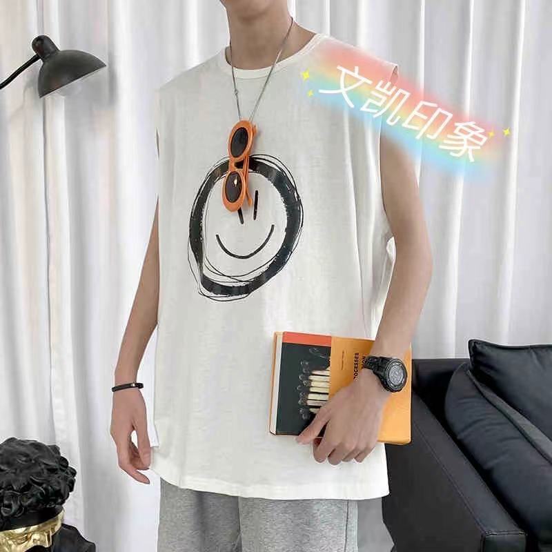 

summer new style svels vt, personalized smiley face print, black and white casual large vt, Gray