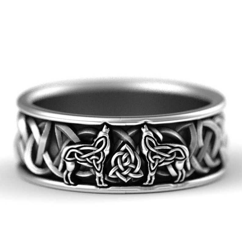 

Viking Nordic Mythology Giant Wolf Men Ring Defense Totem Wolf Fashion Hip Hop Rock Unisex Finger Ring Punk Gift