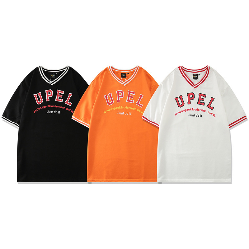 Fashion T shirt American Street Brand Upel Baseball Basketball Jacket Stacked Short Sleeve Men&#039;s and Women&#039;s Letters Loose Student-image-709586549