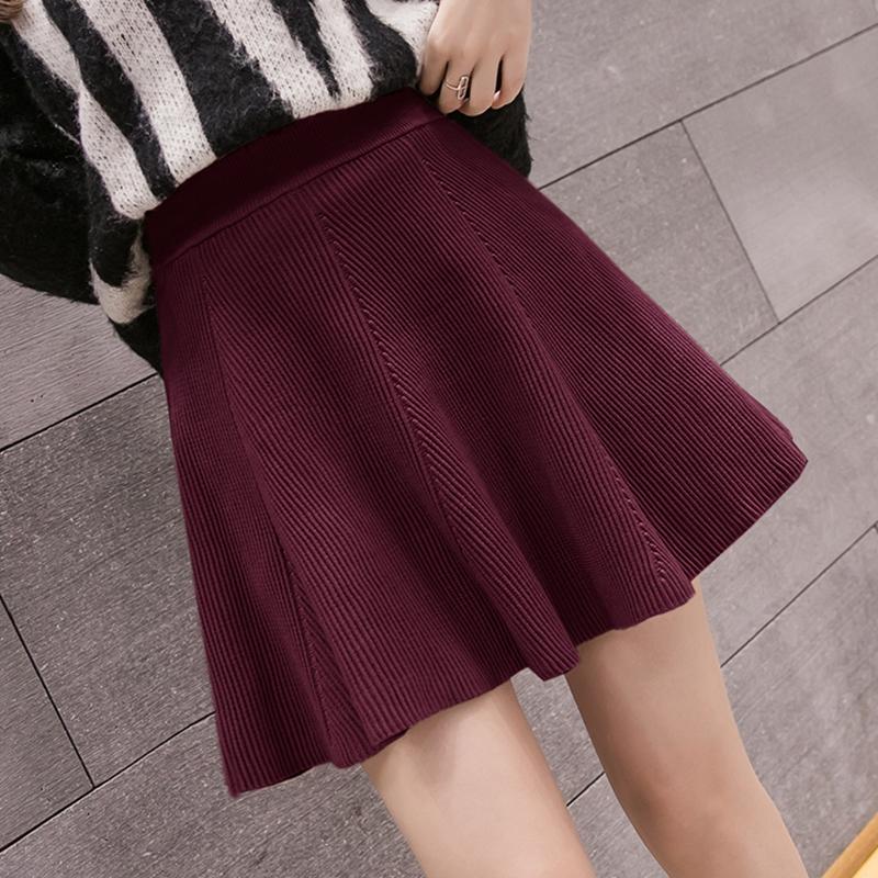 

Skirts Knitted Women Autumn Winter Thick Warm Short Umbrella Ladies Sexy A-line High-waisted Mini, Black