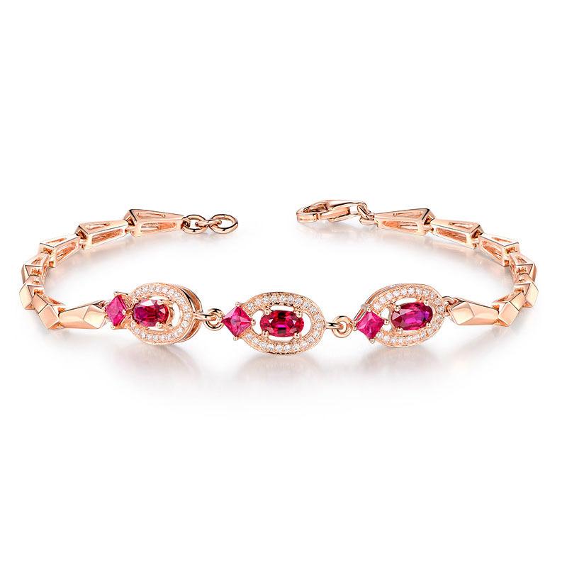 

Ociki Rose Gold Color Cute Oval CZ Red Crystal Bracelet Party Office Jewelry Wholesale For Women Girls Gift Drop Link, Chain