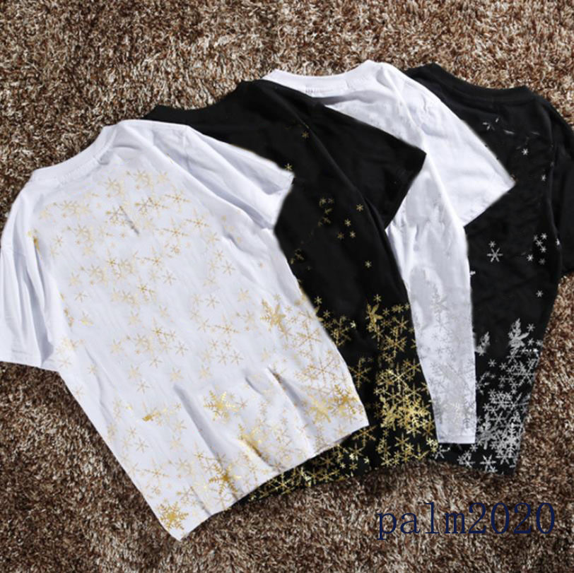 

Fashion Mens T-Shirts Tops Tide brand Bronzing snowflake cross arrow loose round neck Men Tees M-XXL, White;black