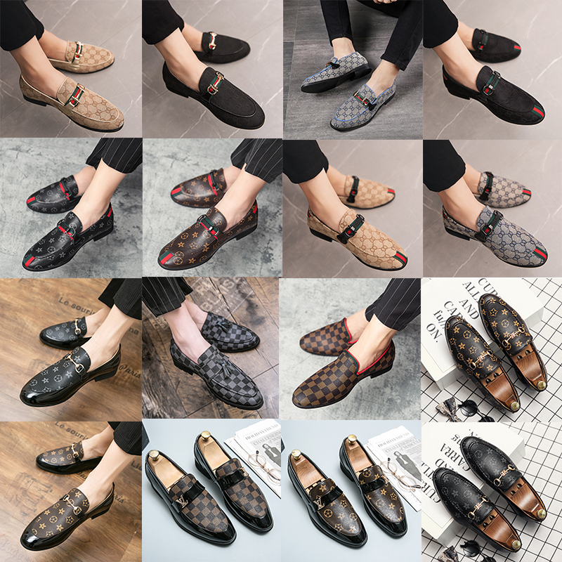 

Luxury Brand Printed pattern Italian designer mens dress shoes men loafers shoes for male point toe dress shoe Casual shoes Large size 38-48, 3811 brown