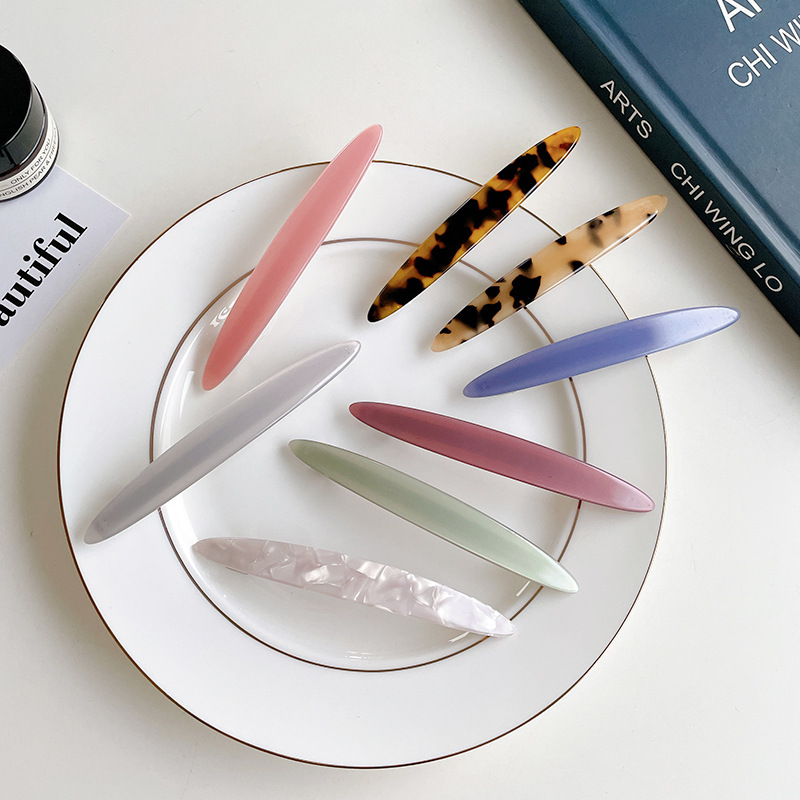 

Yamog Pure Color Willow Leaf Model Barrettes Korean Girls Acetic Acid Scrunchies Edge Hair Spring Clips For Women Female Headdress Ponytail Large Hairpins 11.5 CM