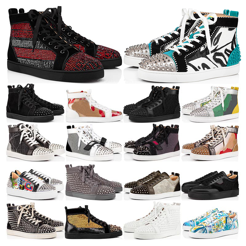 

mens red bottoms designer Luxurys High Low Tops shoes Studded Spikes black white suede leather Womens flat Party Lovers size 36-46 with box
