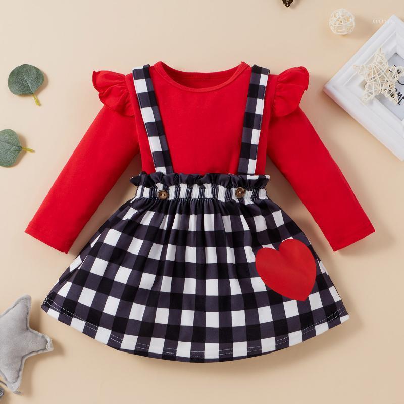 

Costumes For Girls 6m-4y Toddler Baby Valentine's Day Tops+hearts Plaid Suspender Skirts Outfits Roupa Infantil Menina Clothing Sets, White
