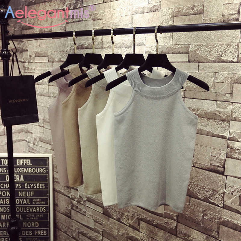 

Aelegantmis Halter Vest Womens Tank Tops Cotton Casual Summer Sleeveless Knitted Top Women Round O Neck Black White 210607, Pink