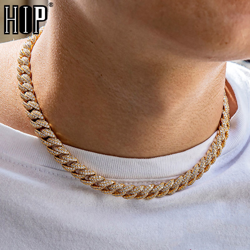 

Hip Hop 10MM Gold Color CZ Cuban Prong Chain Necklaces Box Buckle Full Iced Out Zircon Luxury Bling Chain For Men Choker Jewelry X0509