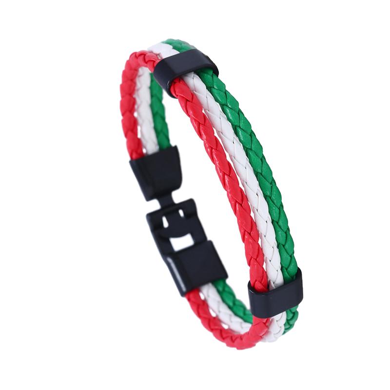 

Charm Bracelets Men Women PU Leather Italy Spain Banner Jewelry Flag Bracelet Lightweight Bangle Gifts Handmade Braided Patriotic Wristband