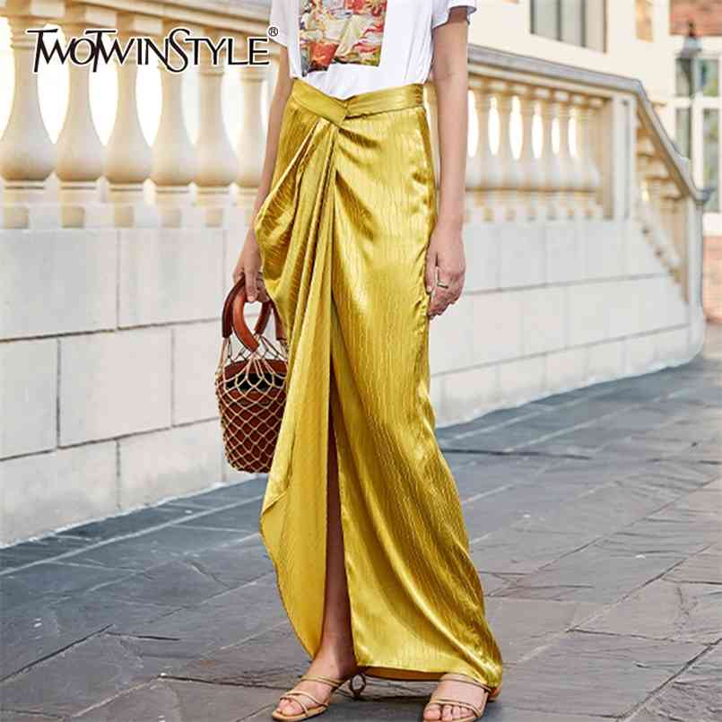 

Casual Asymmteircal Skirts High Waist Ruched Irregular Hem Striped Skirt For Female Fashion Summer Clothes 210521, Gold