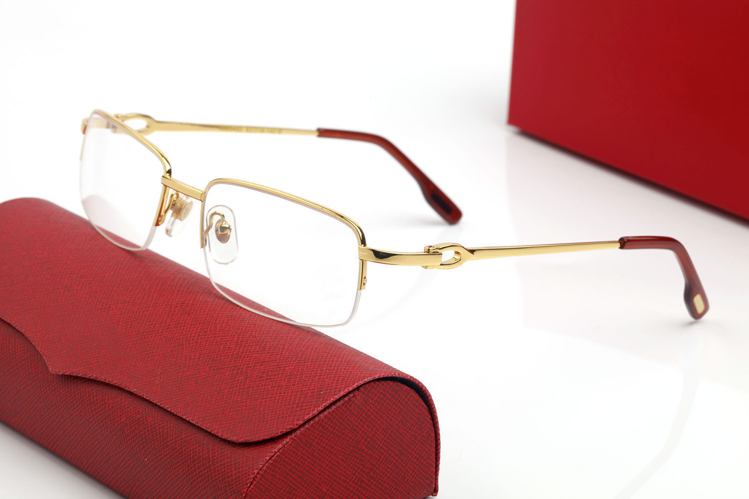 

Fashion sunglasses metal golden half frame optical frames glasses for men vintage clear lens eyewear lunettes de soleil come with box and case