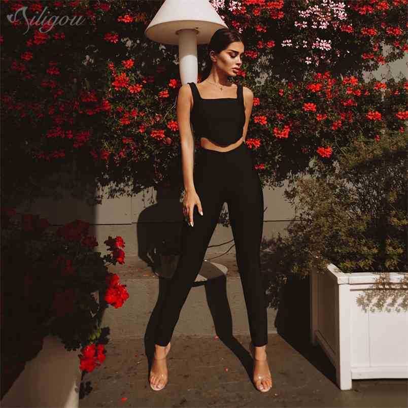 

Summer Strapless Women'S Pants Two-Piece Bandage Sexy Bodycon Elegant Club Celebrity Party 210525, White