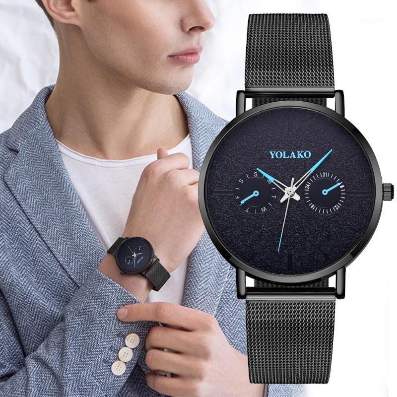 

Wristwatches YALOKO Relogio Masculino Men's Quartz Watch, Stylish Decorative Small Dial Mesh Belt Casual Clock, Black gold
